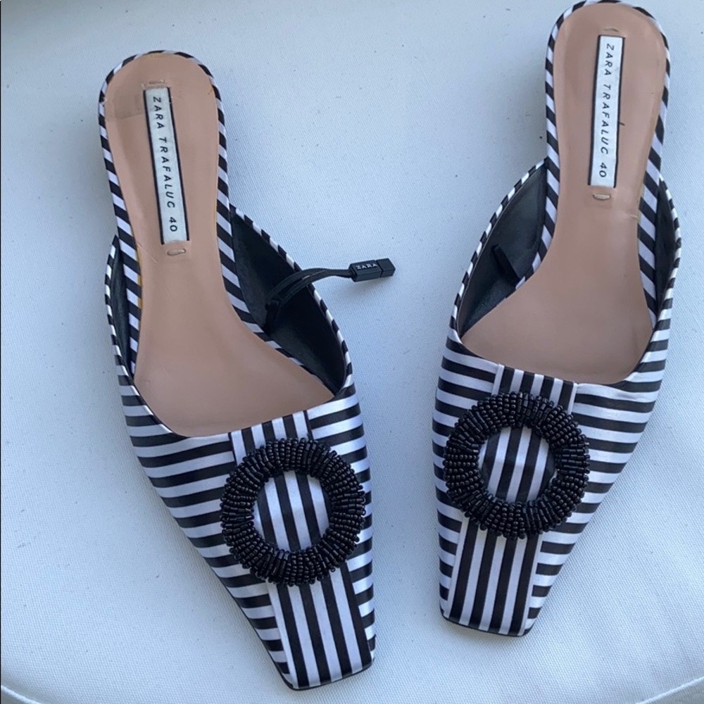 Zara Multicolored Black & White Striped Mules